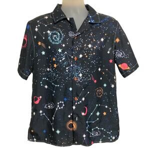 Feifeiyu Galaxy Stars and Planets Button Down Shirt Mens Size M